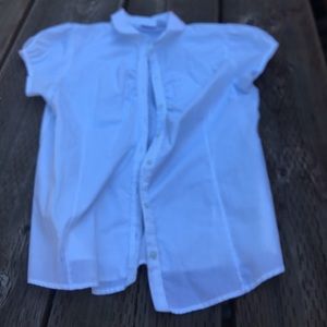 Kids white button up with tan skirt